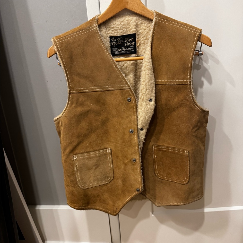 Brown Vintage Suede Vest with Shearling Lining